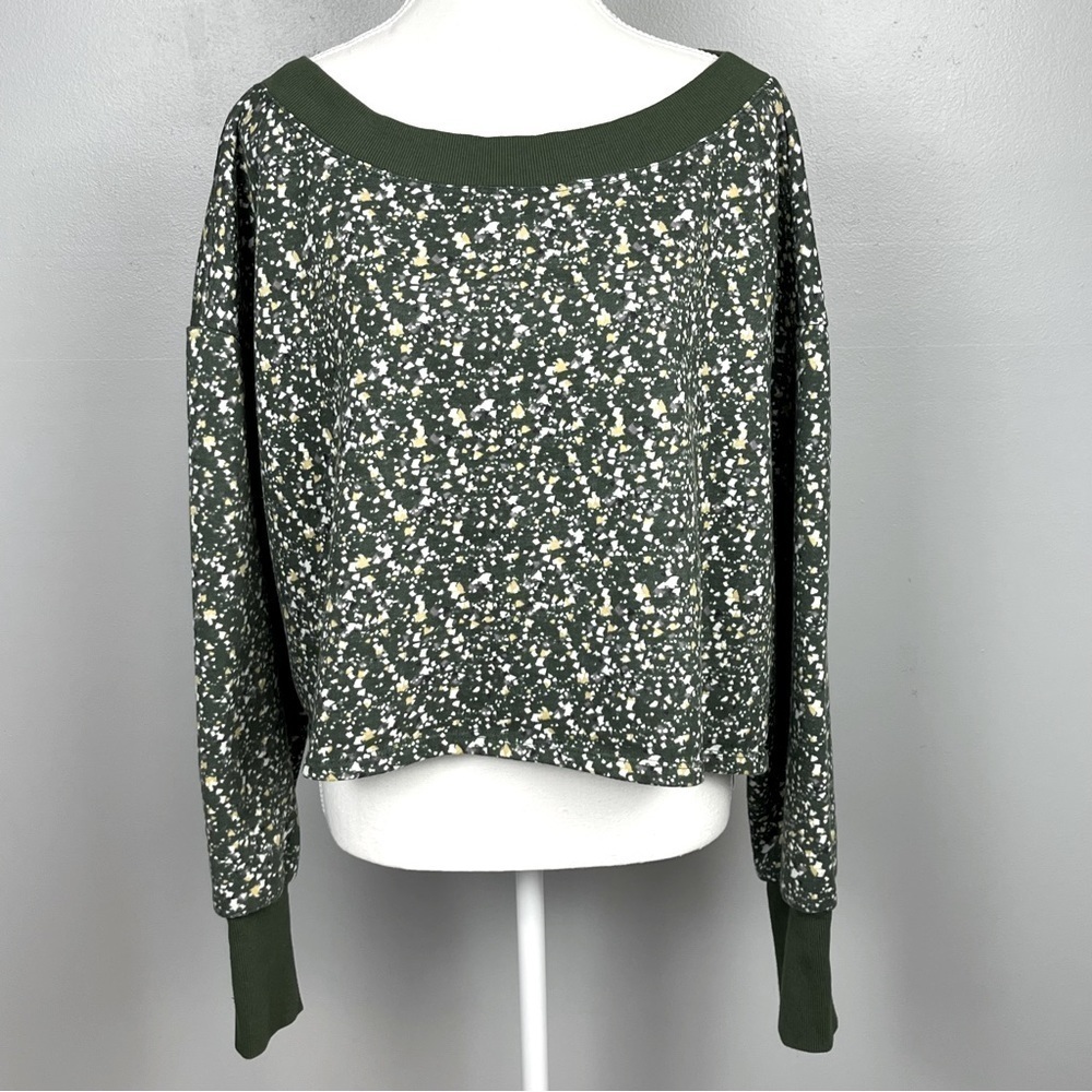 Daily Ritual Olive Green Speckled Cropped Sweatshirt
